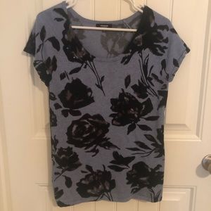 Blue and Black Flower Top with Sequins